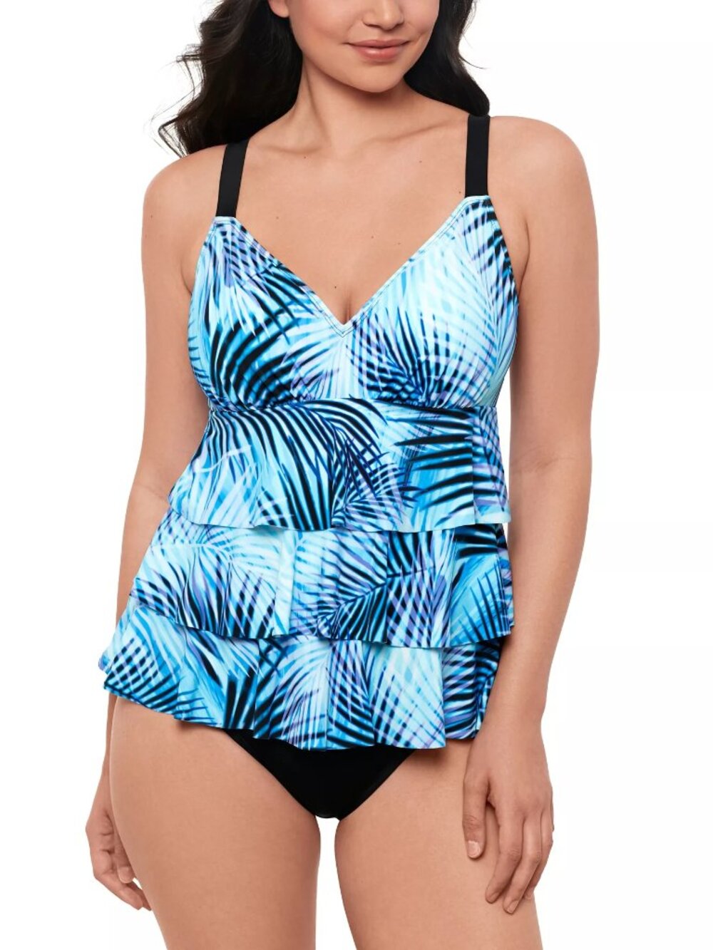 102$ Swim Solutions Leaf It Alone Tiered Fauxkini One-Piece Swimsuit US 16 Blue